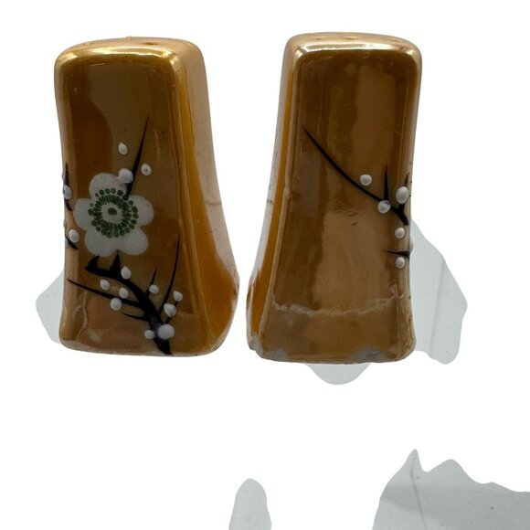 Vintage Ceramic Lusterware Salt & Pepper Shakers With Handpainted Floral - Picture 10 of 11
